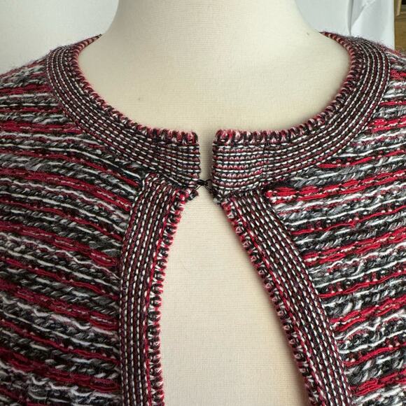 BERRETTI | Black & Red Tweed Wool Blend Knit Cardigan Sweater | Women's Medium - Picture 3 of 10